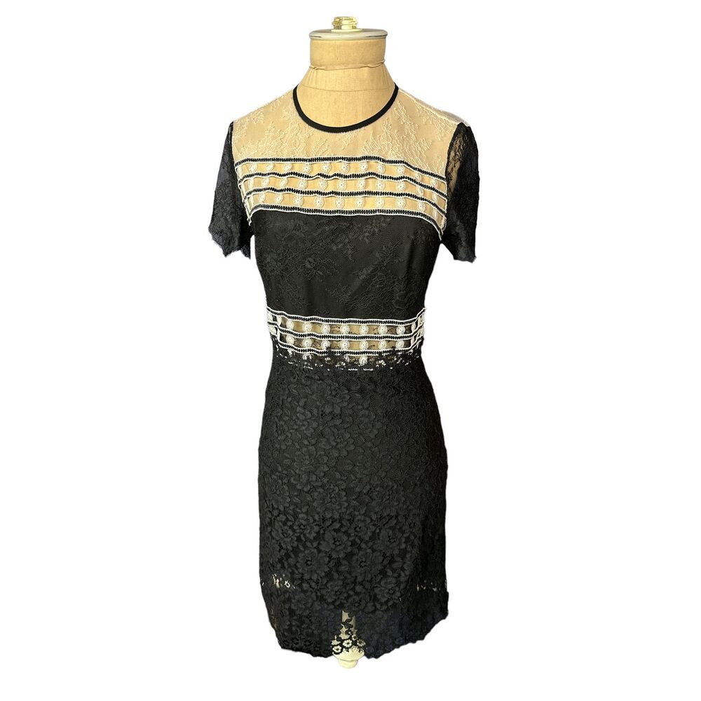Sandro Paris Black White Lace Cocktail Party Wedding Dress Size 1 US 4